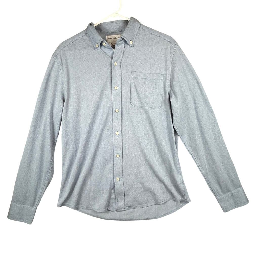 Ministry of Supply Mens Blue White Striped Performance‎ Button Down Shirt Medium